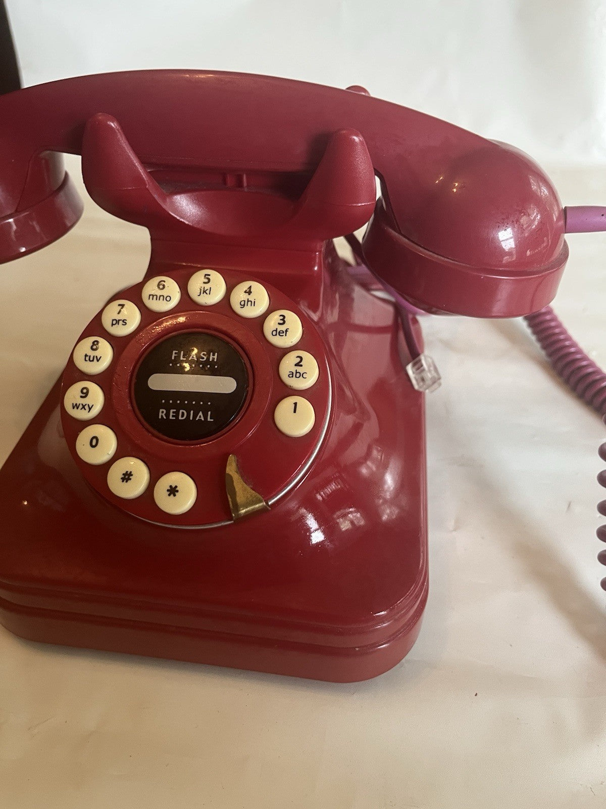 Grand Phone Rotary Retro Art Deco Style Red Push Button Corded Telephone