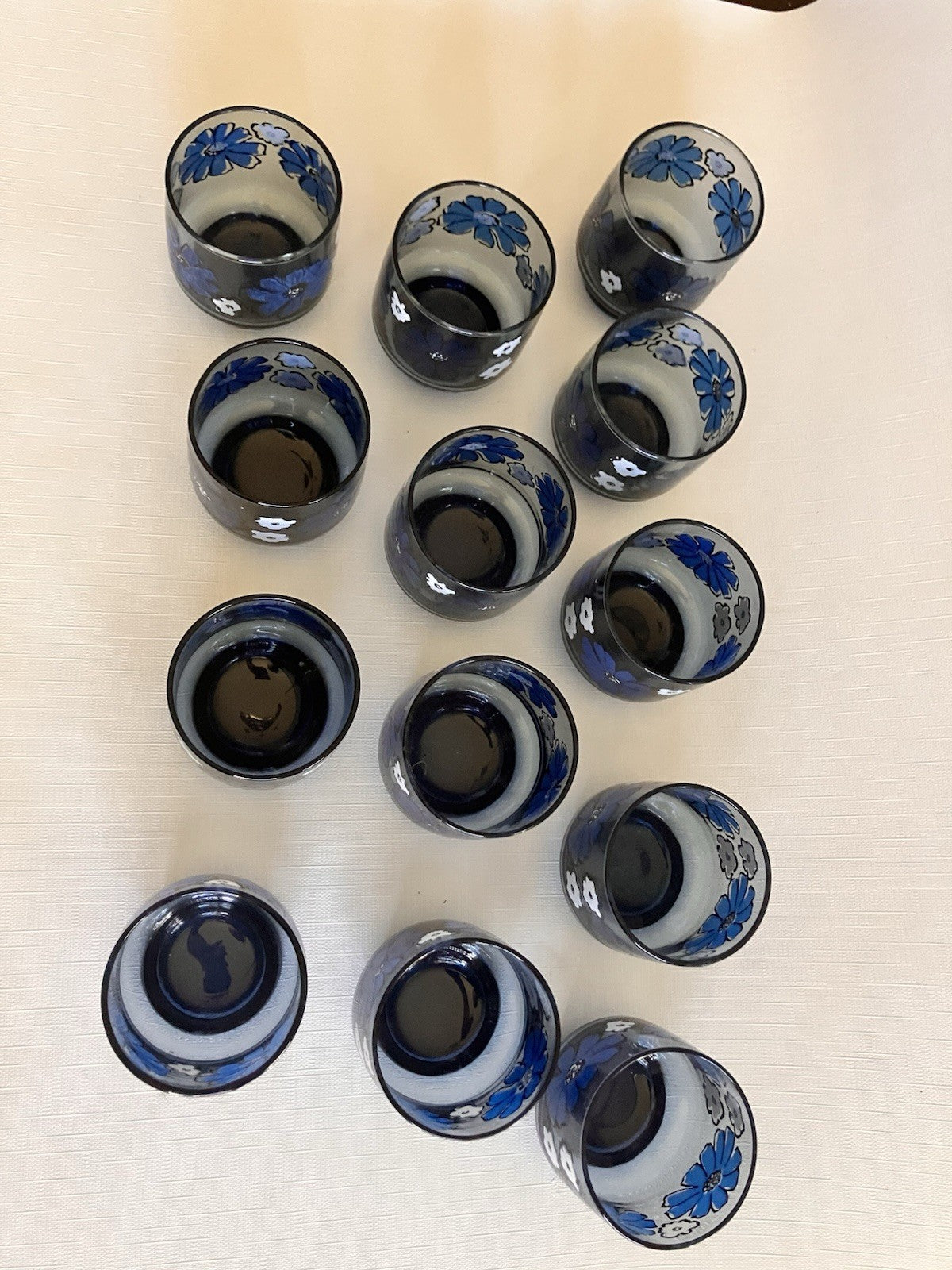 Set of 13 Vintage Libbey Camellia Blue Floral 8oz Juice Glasses EUC
