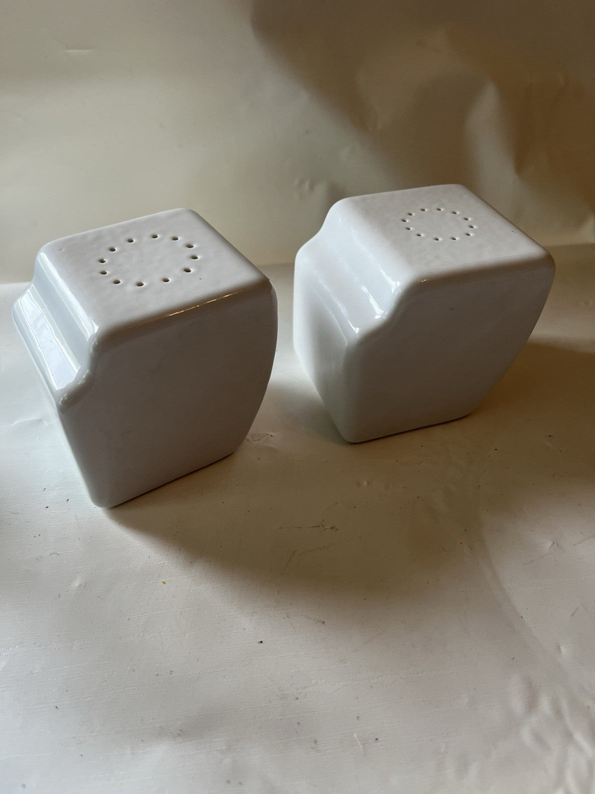 Vintage Art Deco White Silver Letters Salt and Pepper Shakers Ceramic
