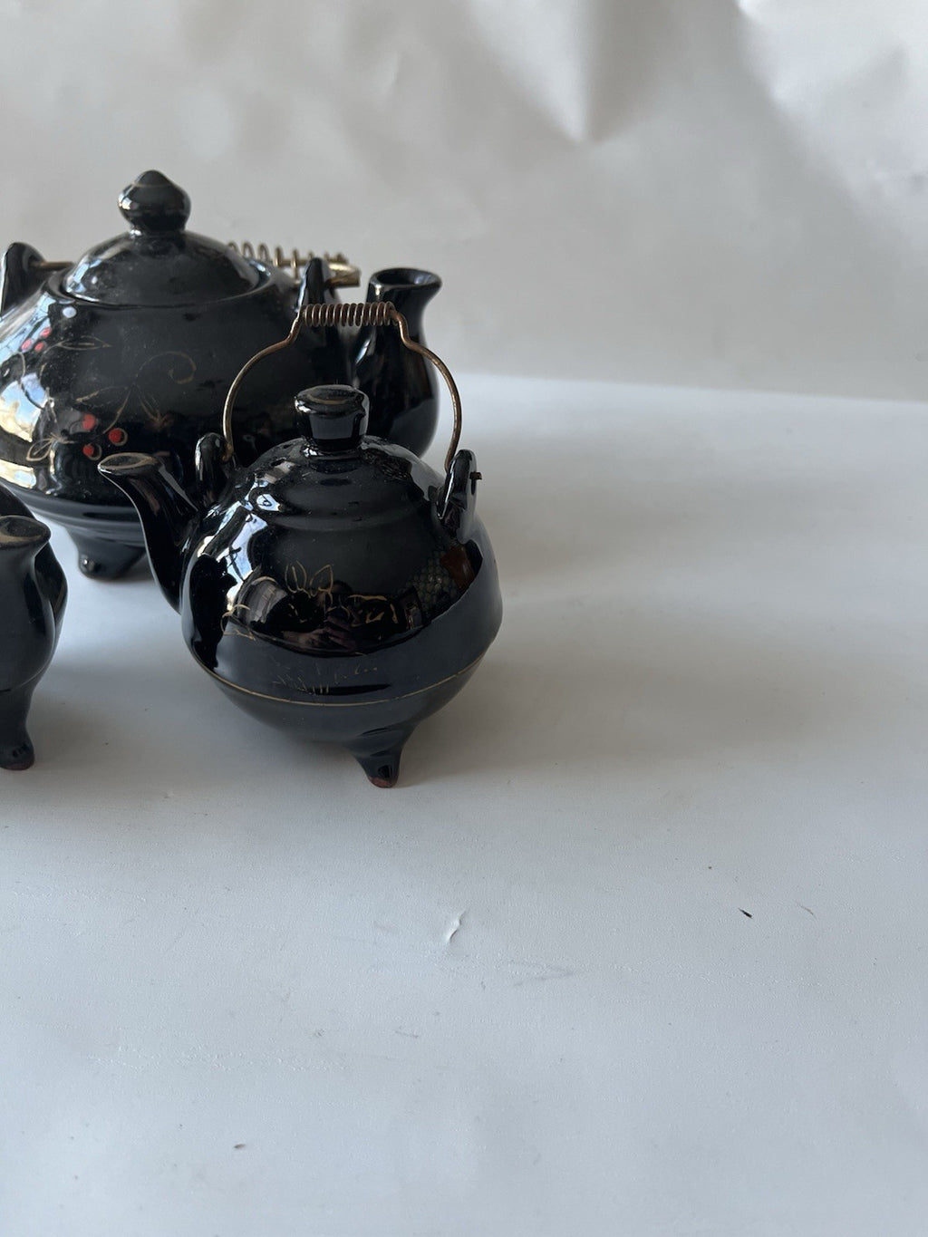 Vintage Japanese Redware Ceramic Rooster Tea Pot, S/P Shakers. Hand painted