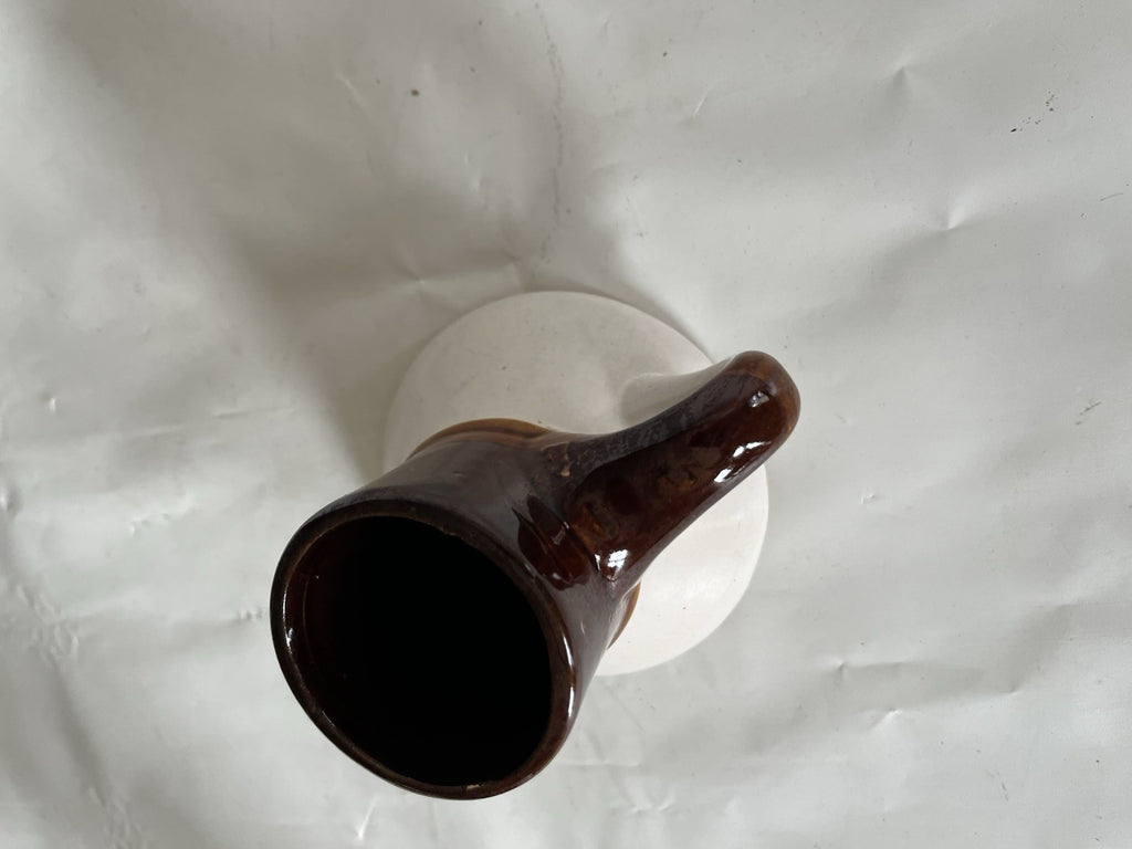 Vintage Wide Base No Spill Mariner Sailer Coffee Mug Brown White Glaze Stoneware