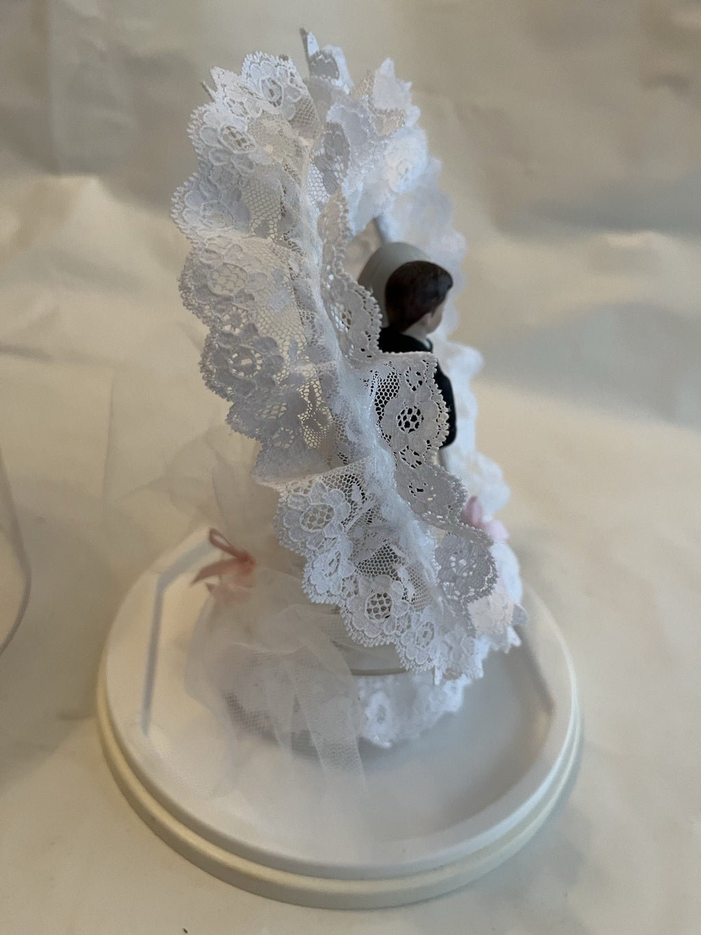 Vintage/ MCM Wedding Cake Topper With Heart Arch, Lace; Original Case NOS