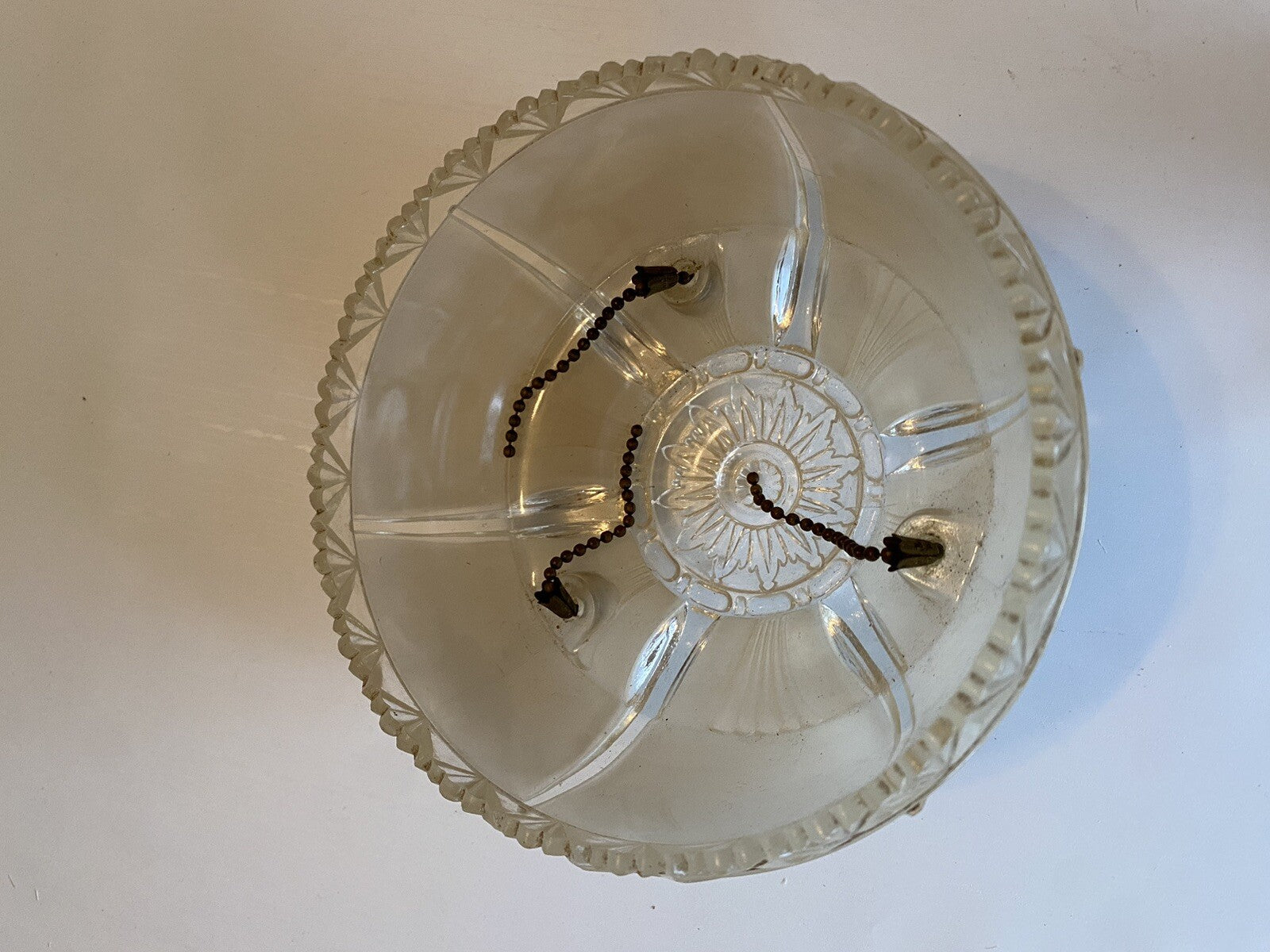 1930’s Art Deco Cream Glass Light Cover, Ceiling Mount, Vintage 