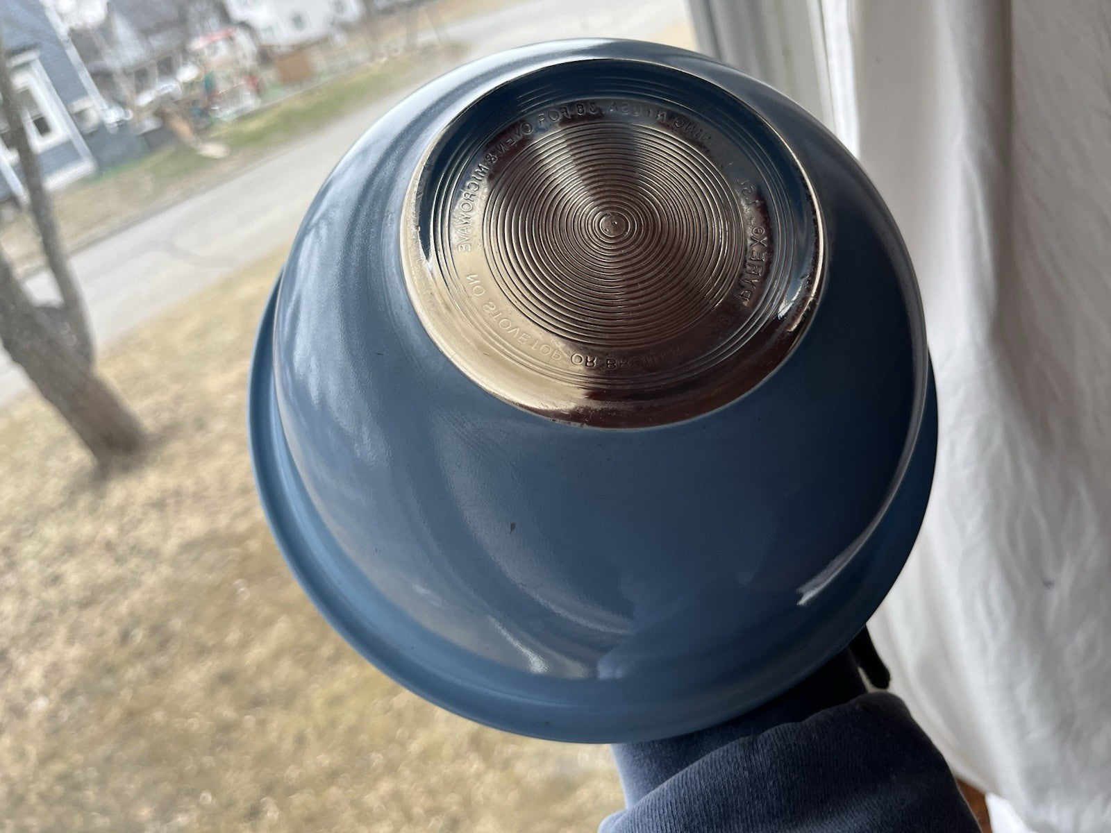 VTG  Pyrex 323 Moody Blue Mixing Bowl CLEAR BOTTOM 1.5 L Nesting Bowl