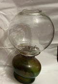 Vintage Amber-Green Glass Hurricane Kerosene Lamp  With Original Glass Globe