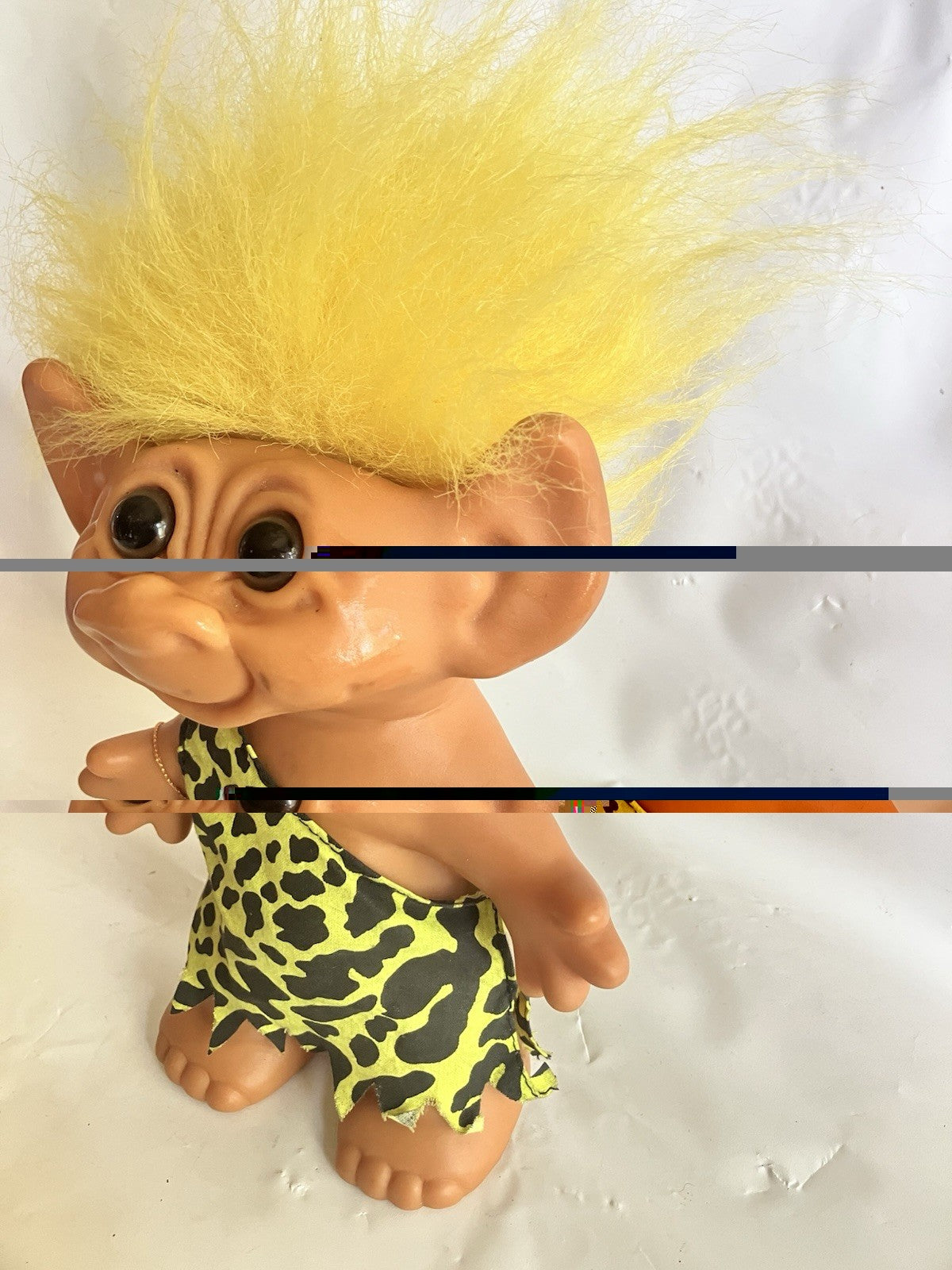 Uneeda Troll Doll Good Luck Wishnik Caveman Yellow Hair Clothing; 8” Tall