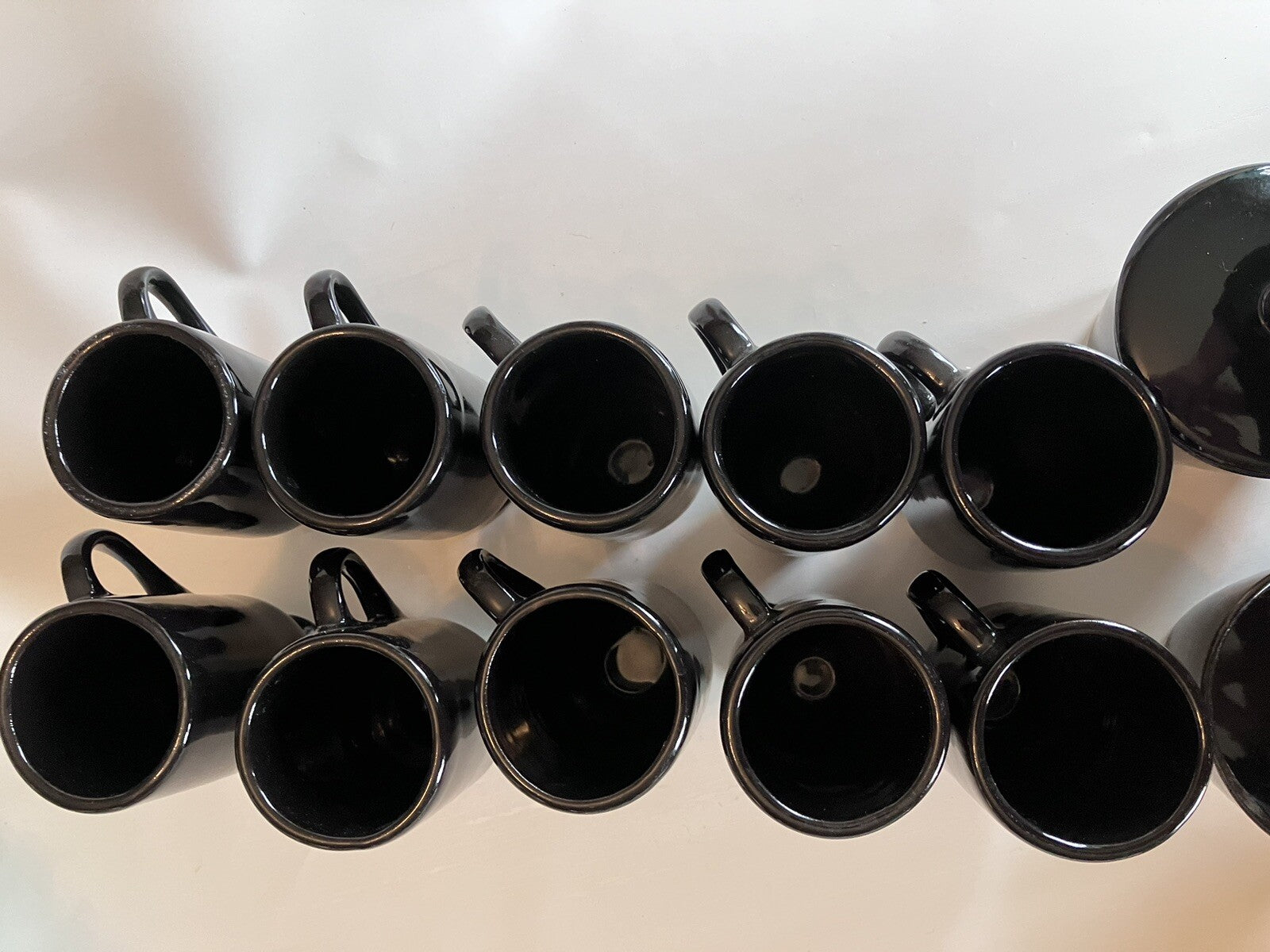 10-MCM California Pottery Espresso Footed Mugs With Handles. Sugar/Creamer-Black