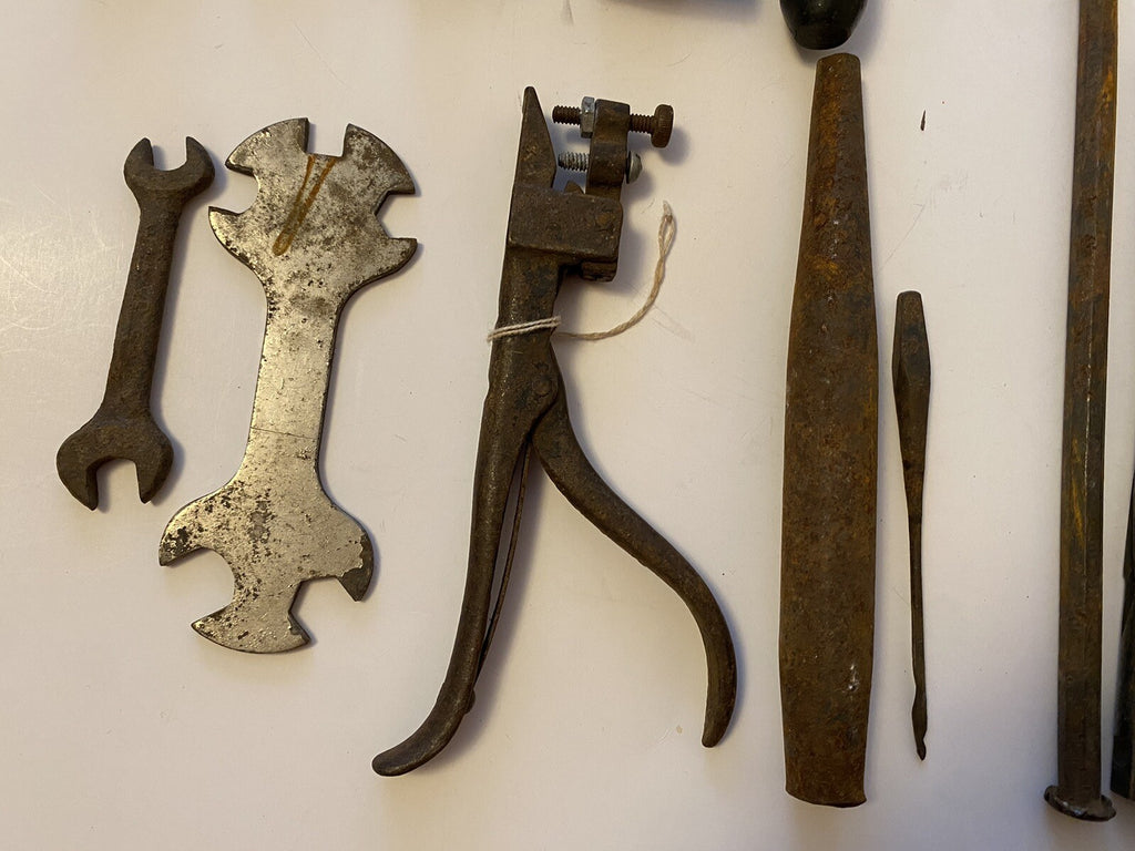 Lot of Vintage Tools Hand Made Handles/File/Knife Sharpener/Drill Bit/Wrench
