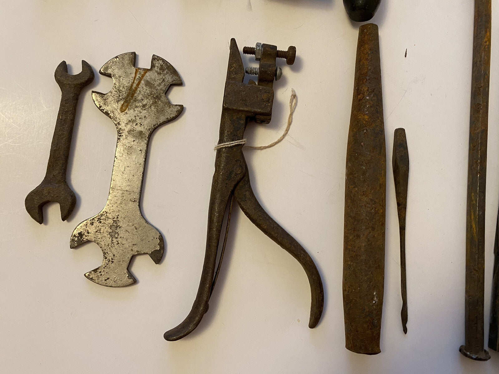 Lot of Vintage Tools Hand Made Handles/File/Knife Sharpener/Drill Bit/Wrench
