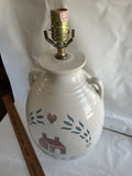 Primitive Large 21” Tall Table Lamp With Log Cabin Stencil Design