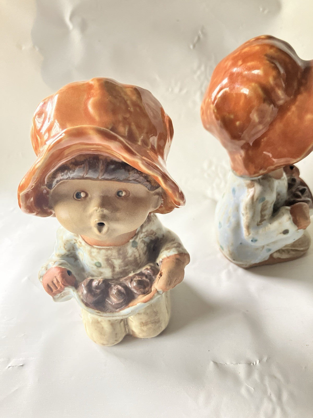 Vintage 1970s Terracotta Seymour  Whistling 5” Tall Apple Picking Girls