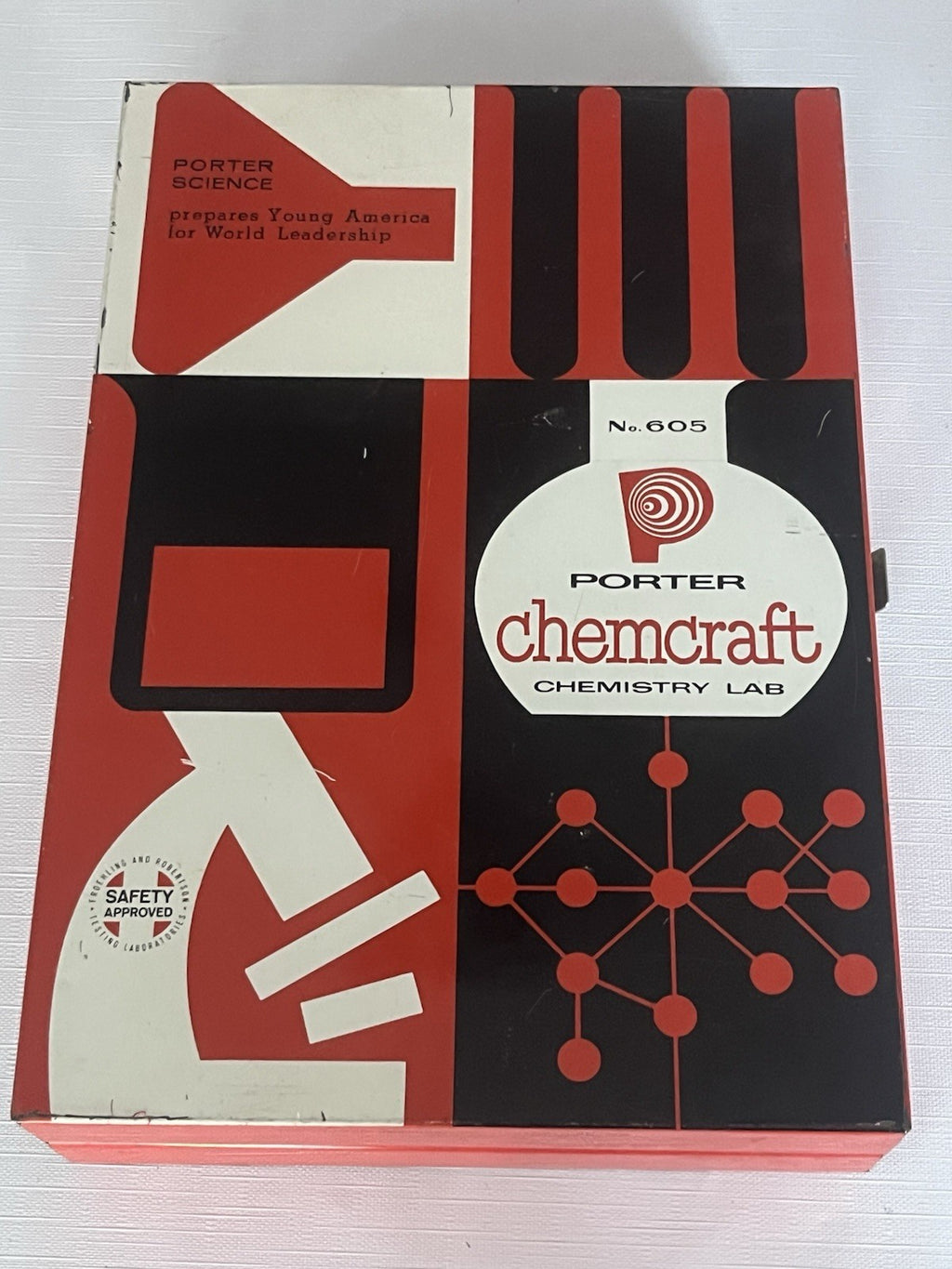 1950s Porters Chemcraft Home chemistry kit; original testing material, book.