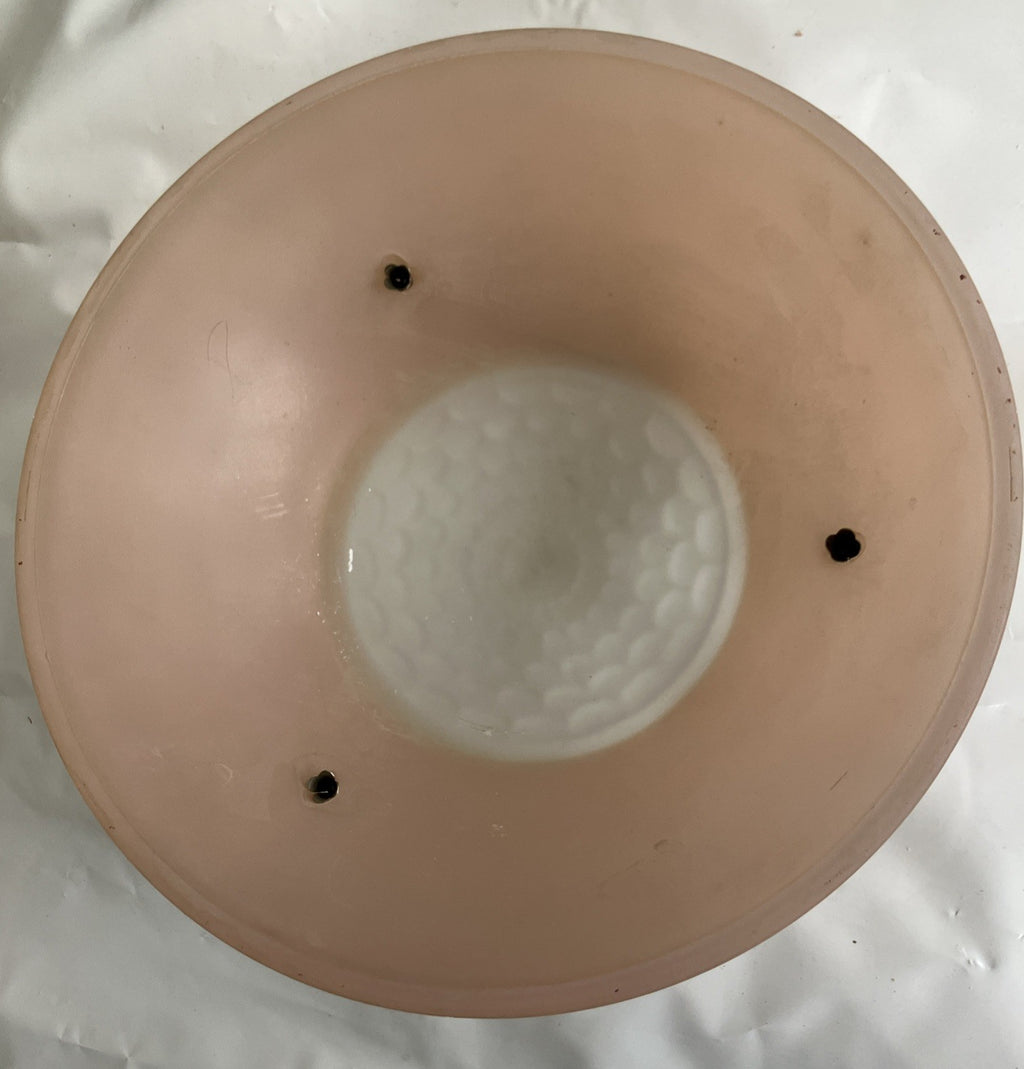 Vintage Hanging 3 Chain Ceiling Light Lamp Shade 10" Frosted Pink Glass Ribbed