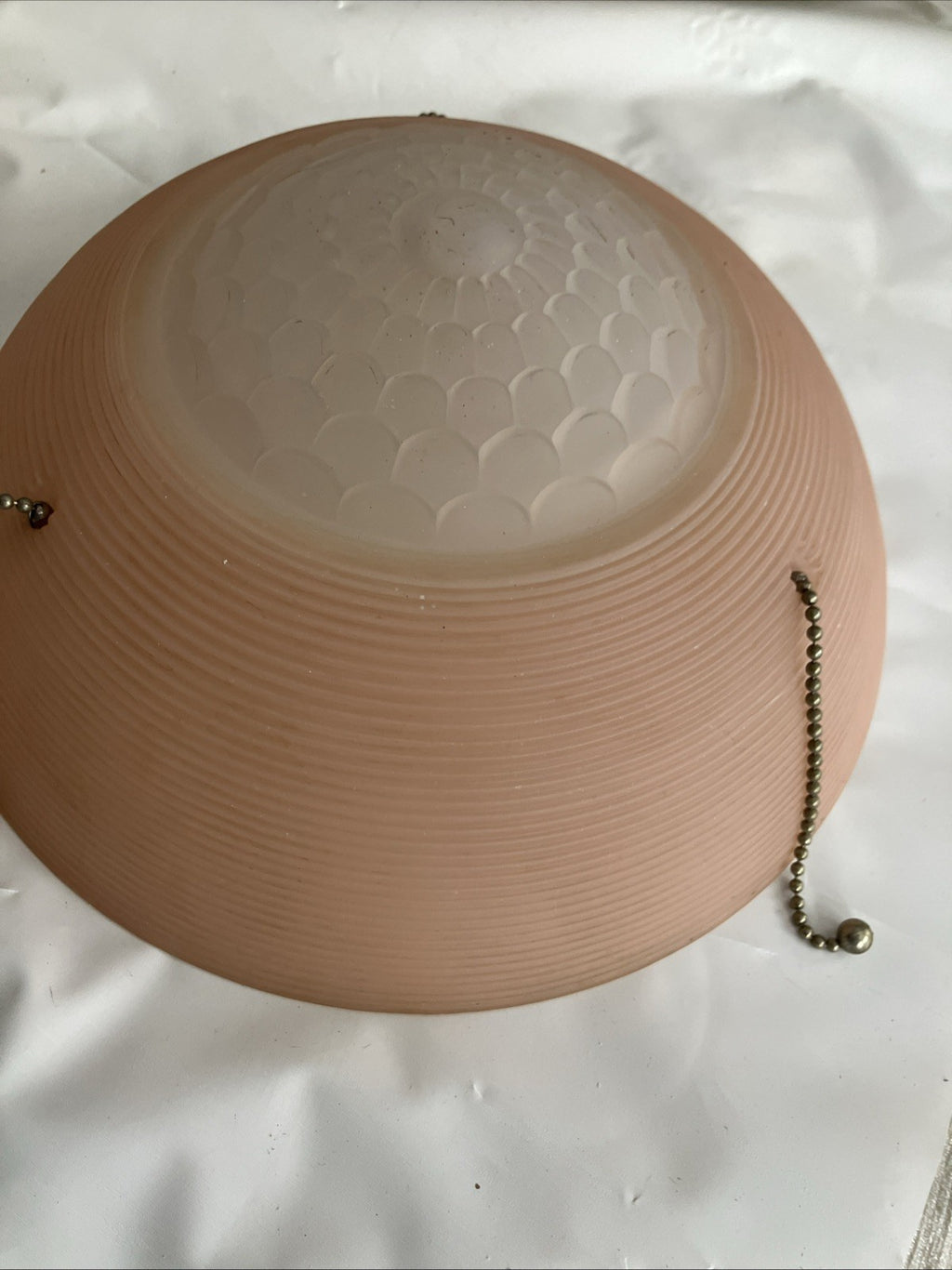 Vintage Hanging 3 Chain Ceiling Light Lamp Shade 10" Frosted Pink Glass Ribbed