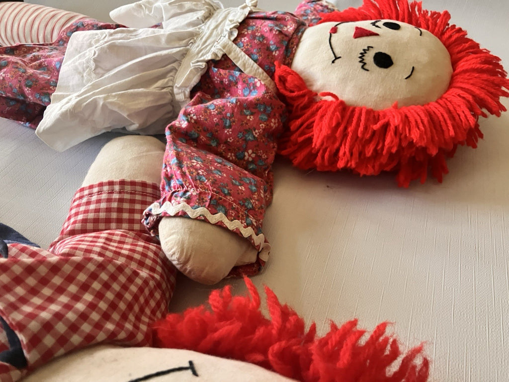 Vintage Raggedy Ann And Andy 25” Tall Dolls; Handmade Stuffed, Folk