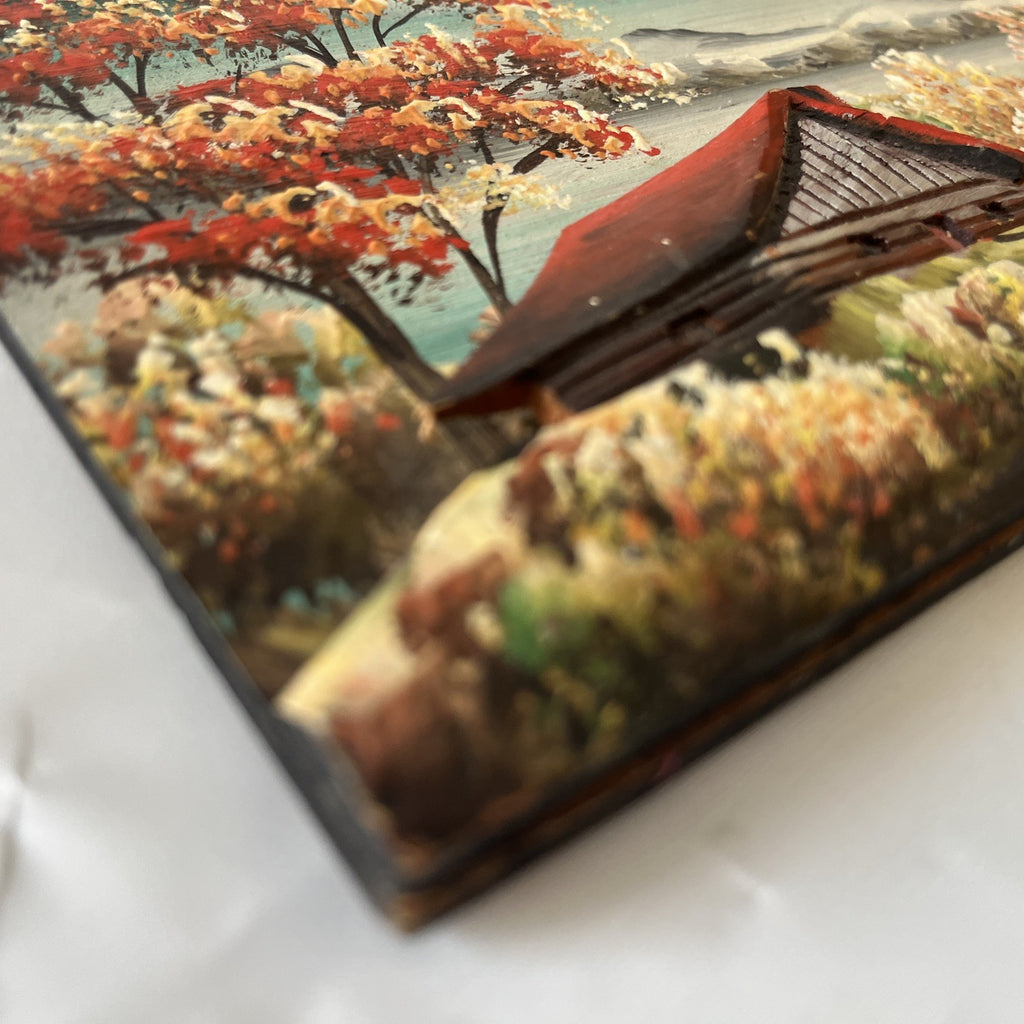 H Nadeau Canadian Summer 3D Painting Folk Art Carved Wood Plaque 8x5”