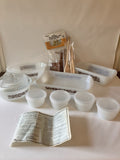 Vintage NOS In Box Jeanette Goldtone Floral Glasbake Ovenware 27 Piece Set #2512