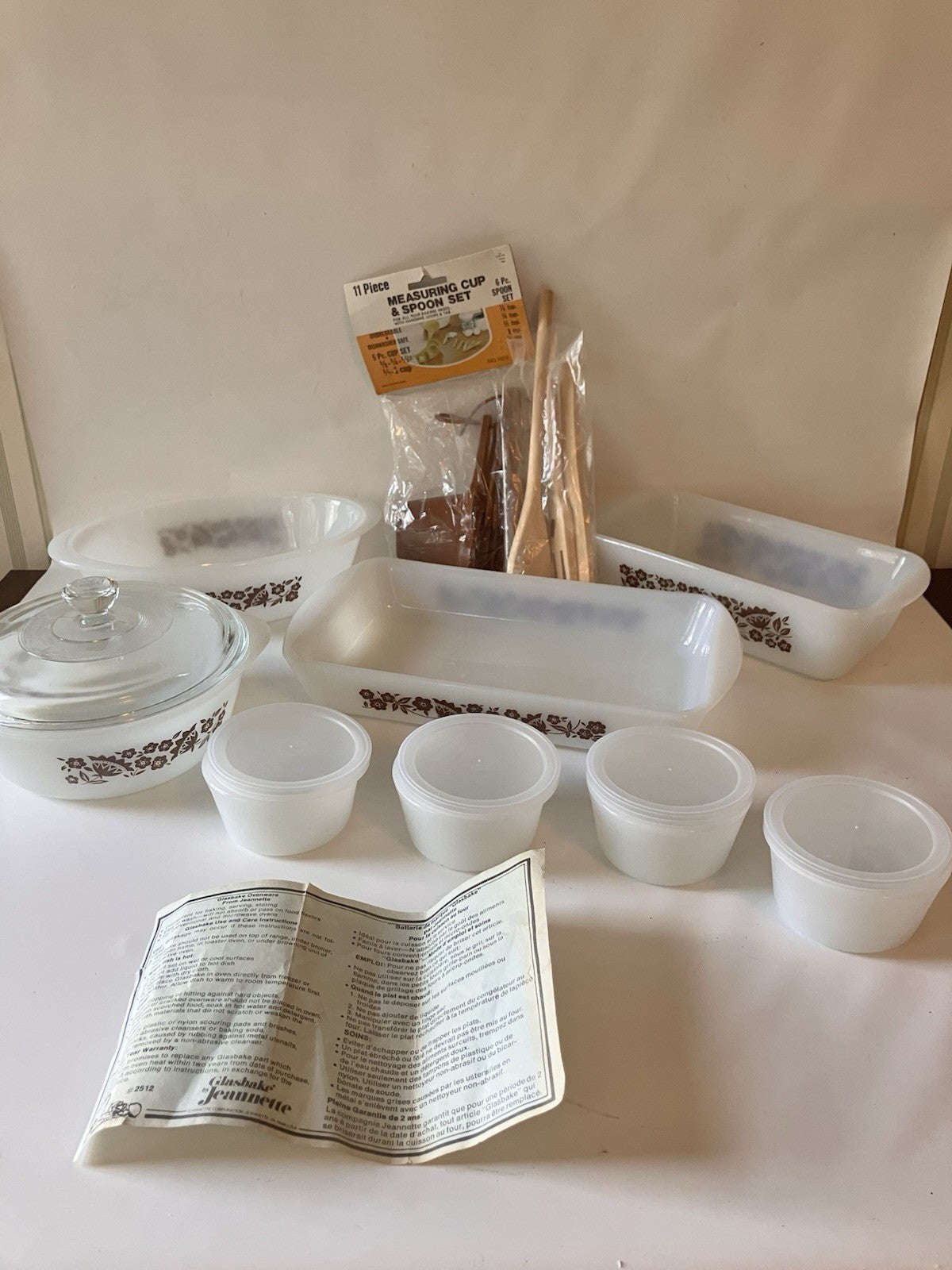 Vintage NOS In Box Jeanette Goldtone Floral Glasbake Ovenware 27 Piece Set #2512