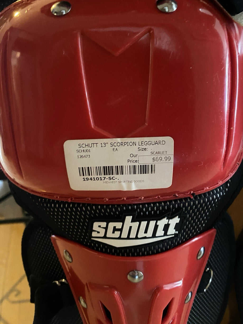 Schutt 13” Scorpion Leg Guards Red/Black New Old Stock 