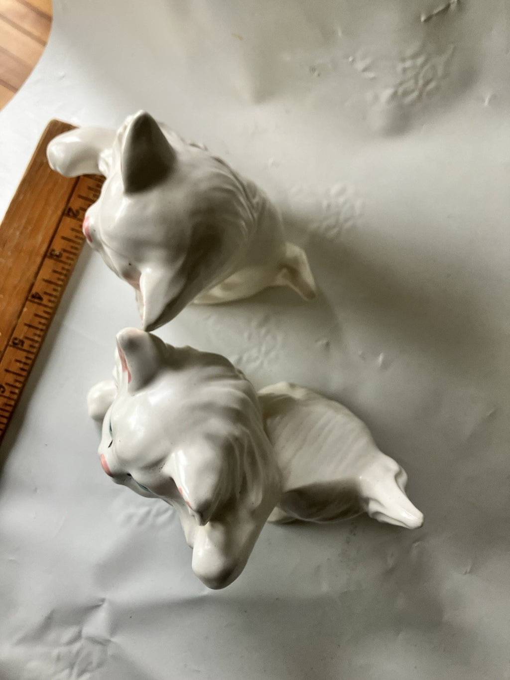 Vintage Pair Of 4” Tall White Persian Hobbiest Cat Figurines, Playful 1970s