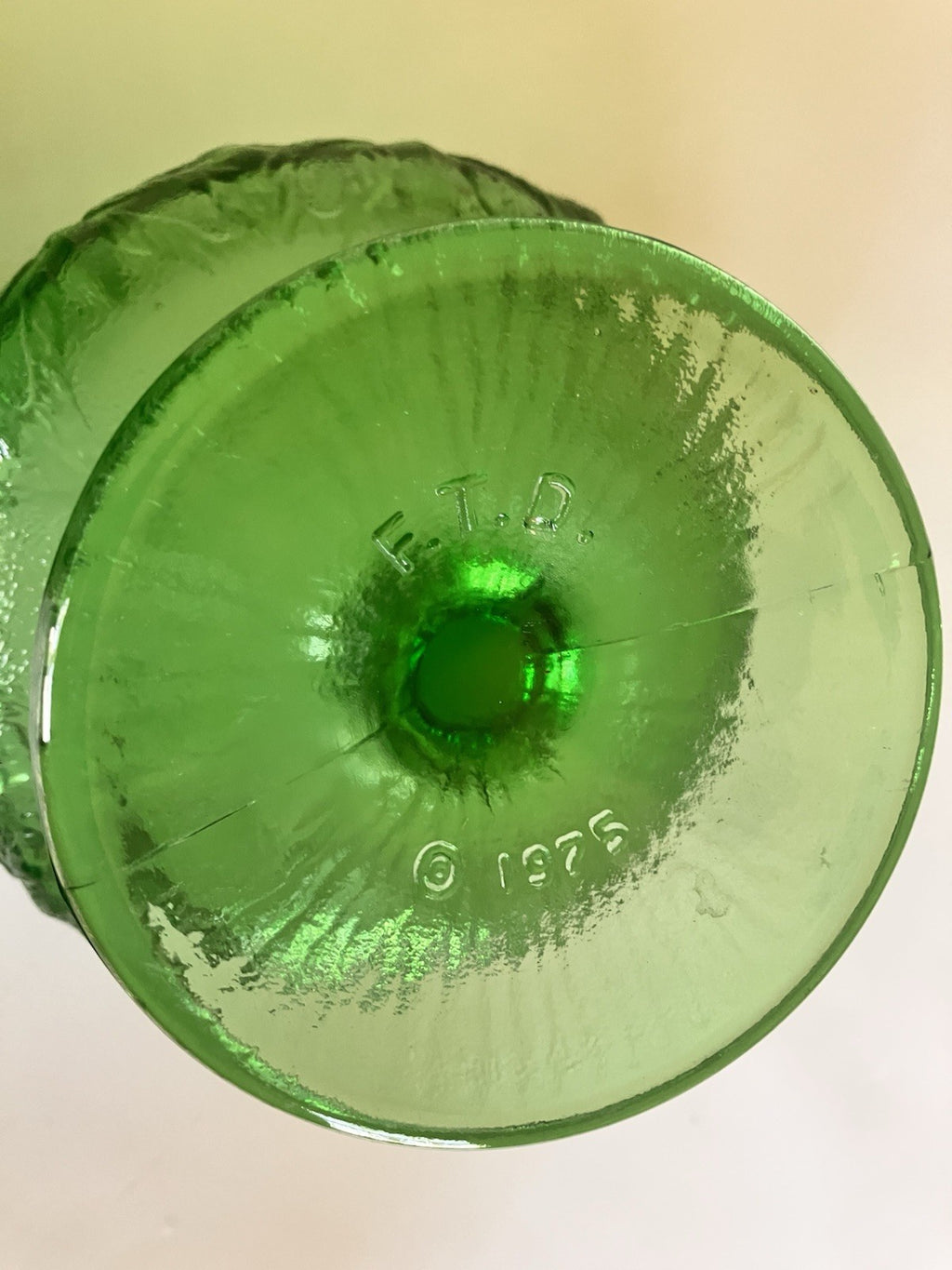 Vintage E.O. BRODY Crinkle Green Glass Flower Vases 8" And 5.5”