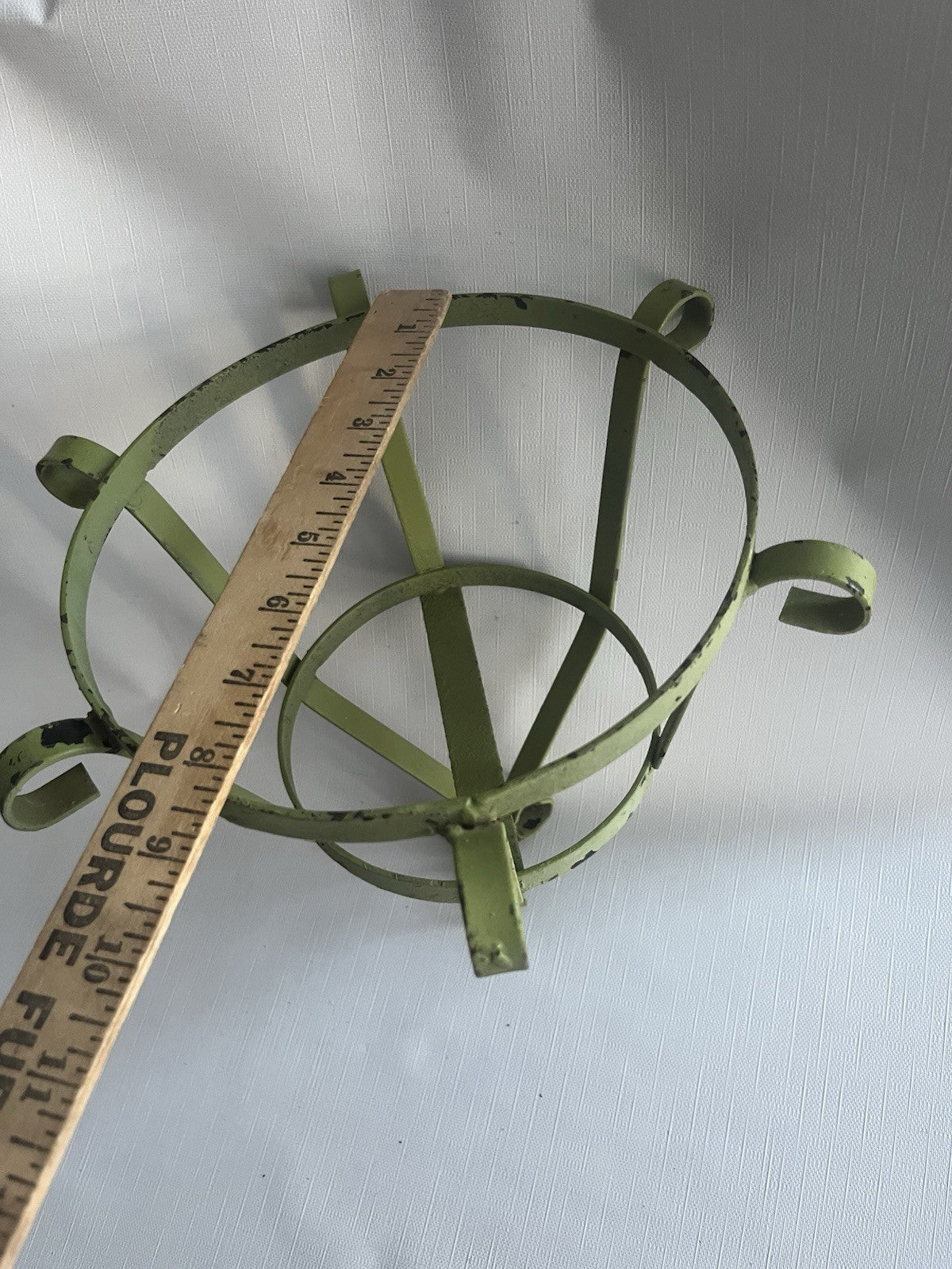 Vintage Green Wrought Iron Scalloped Plant Hanger, Round