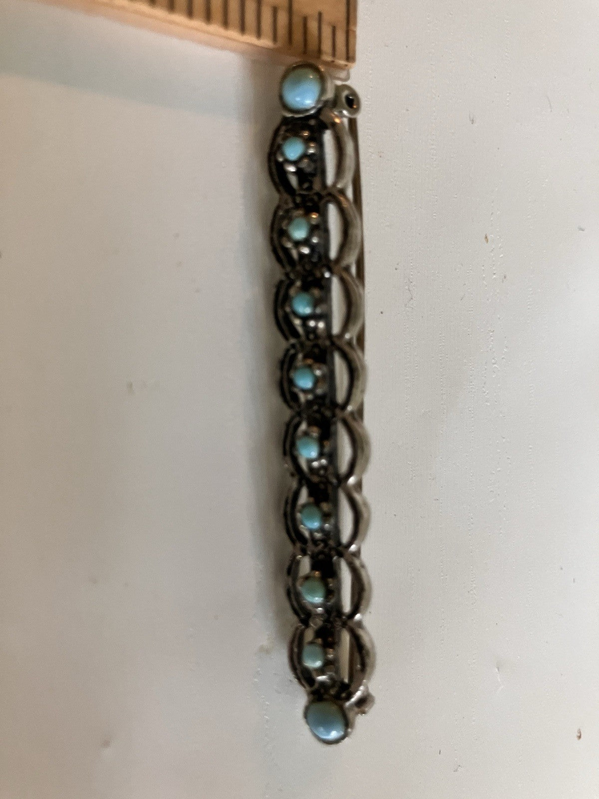 Vintage Faux Turquoise Silvertone Metal Brooch & Clip On Earrings