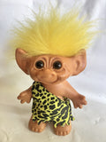 Uneeda Troll Doll Good Luck Wishnik Caveman Yellow Hair Clothing; 8” Tall