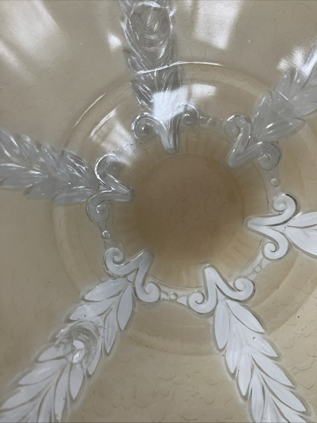 Vintage 1920s  Glass Light Fixture Ceiling Shade 3 Hole Opaque Beige Art Deco