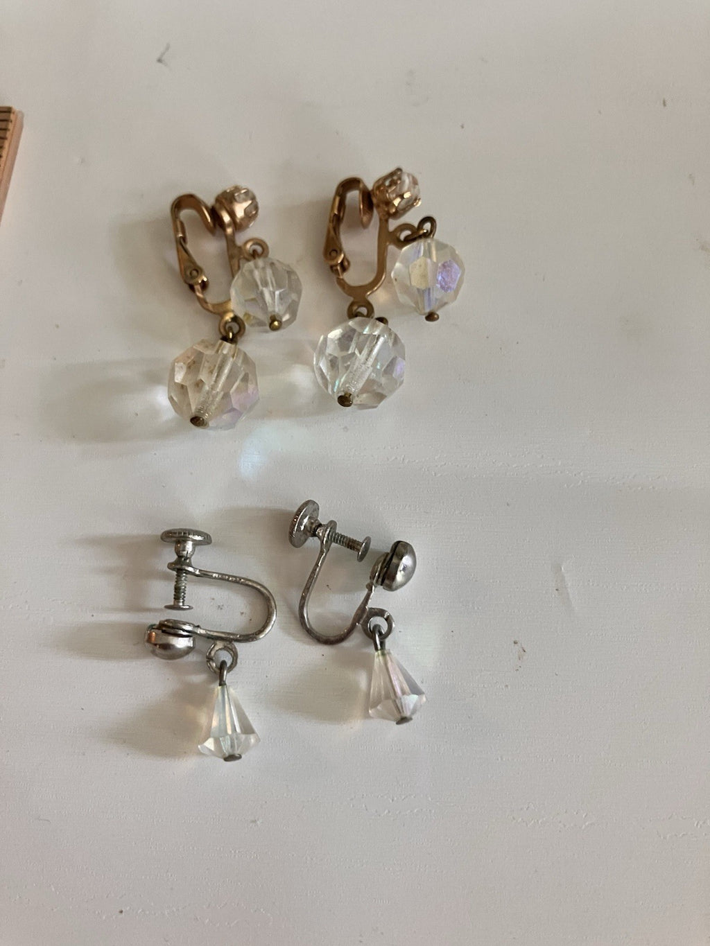 Vintage Aurora Borealis Rhinestone Clip Earrings (2 Pairs)