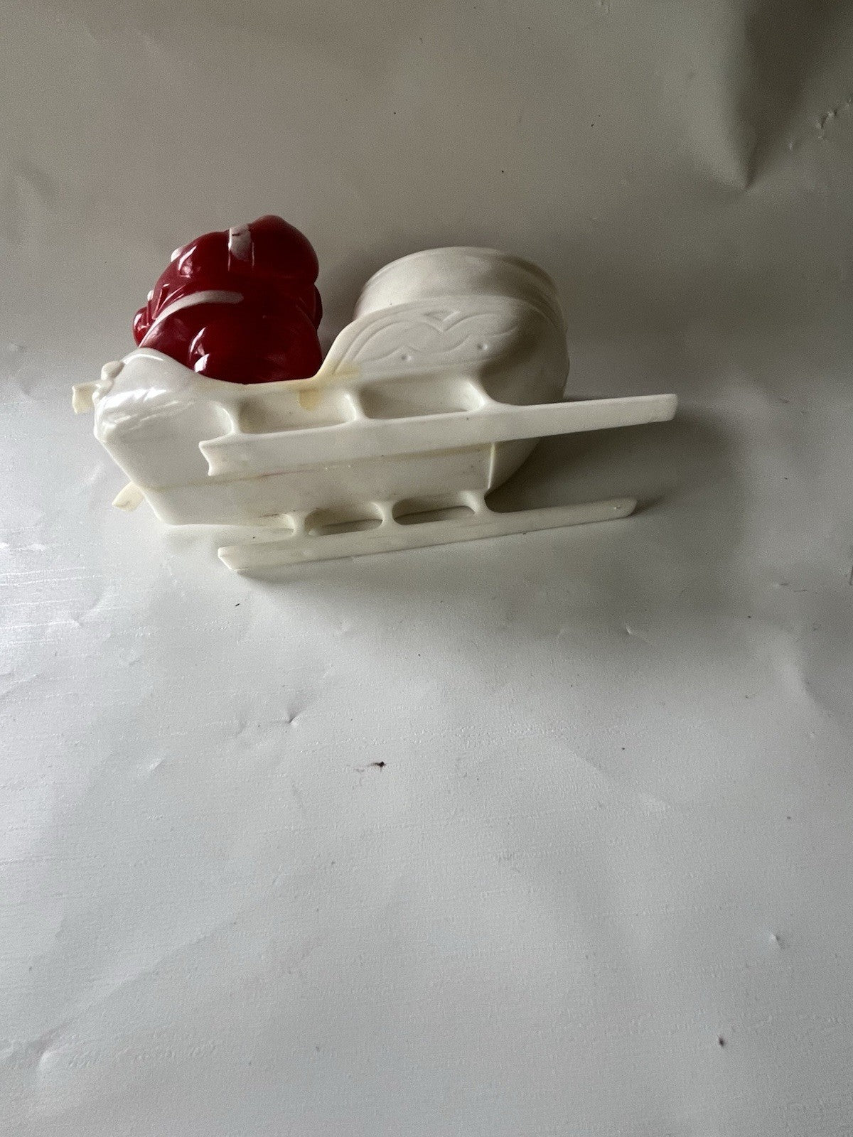 Vintage Christmas Rosbro Plastic Santa Claus White Sleigh Candy Container BROKE