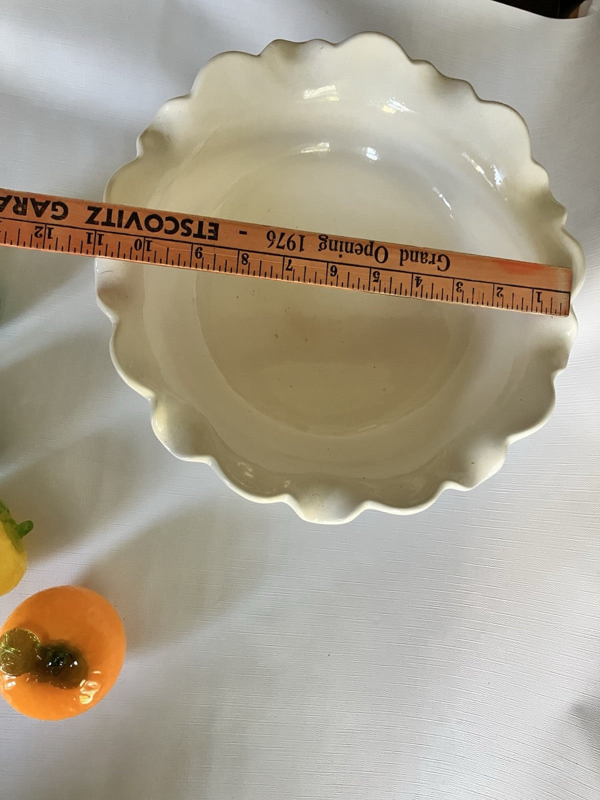 Vintage 1969 White Ceramic Harvest Emodied Pedestal Fruit bowl