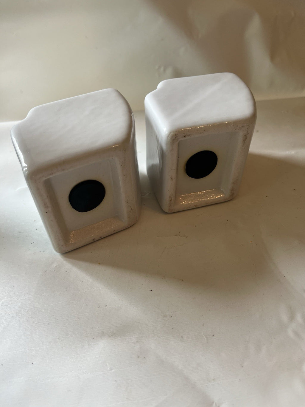 Vintage Art Deco White Silver Letters Salt and Pepper Shakers Ceramic
