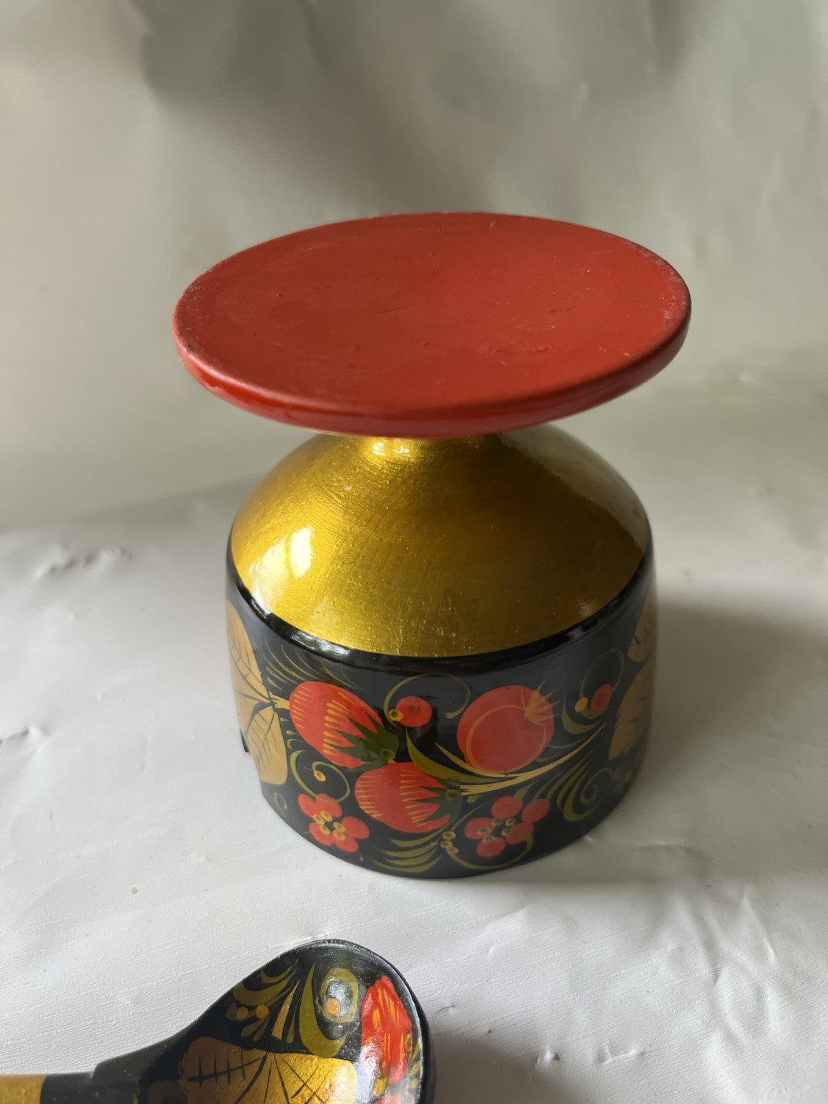 Russian Golden Khokhloma, Wooden Bowl & Spoon Set, Background painting, Folk-Art