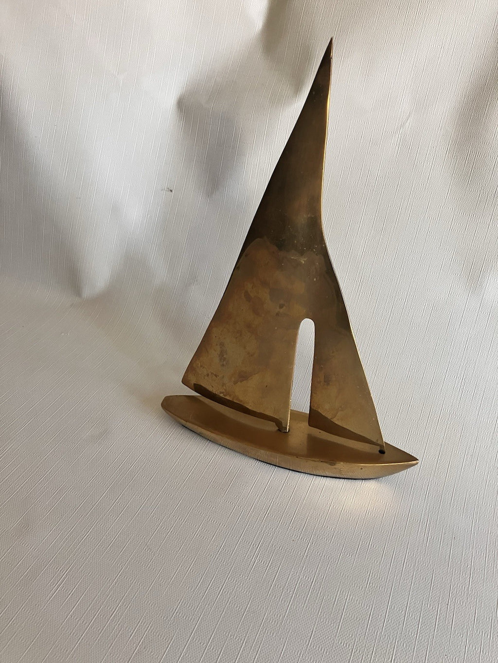 Vintage Solid Brass Sailboat Nautical Ship Sculpture Sail Boat Figurine Korea