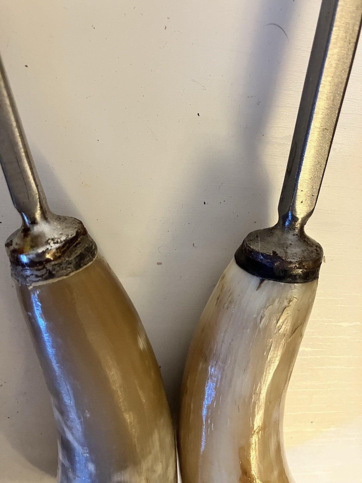 Vintage And Rare Altahualyco Grill Fork And Knife; Bull Horn Handles-19” Long