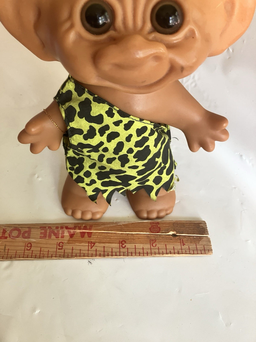 Uneeda Troll Doll Good Luck Wishnik Caveman Yellow Hair Clothing; 8” Tall