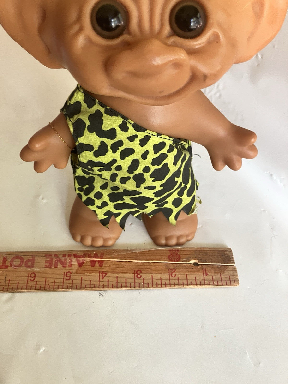 Uneeda Troll Doll Good Luck Wishnik Caveman Yellow Hair Clothing; 8” Tall
