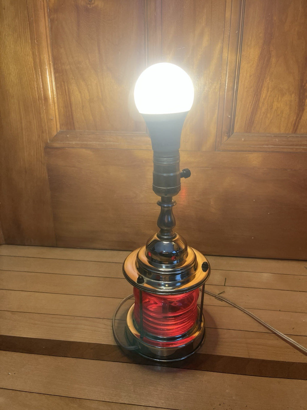 Vintage Nautical Lantern Electric Lamp Green Red Lantern Base 3-Way Lamp 12”
