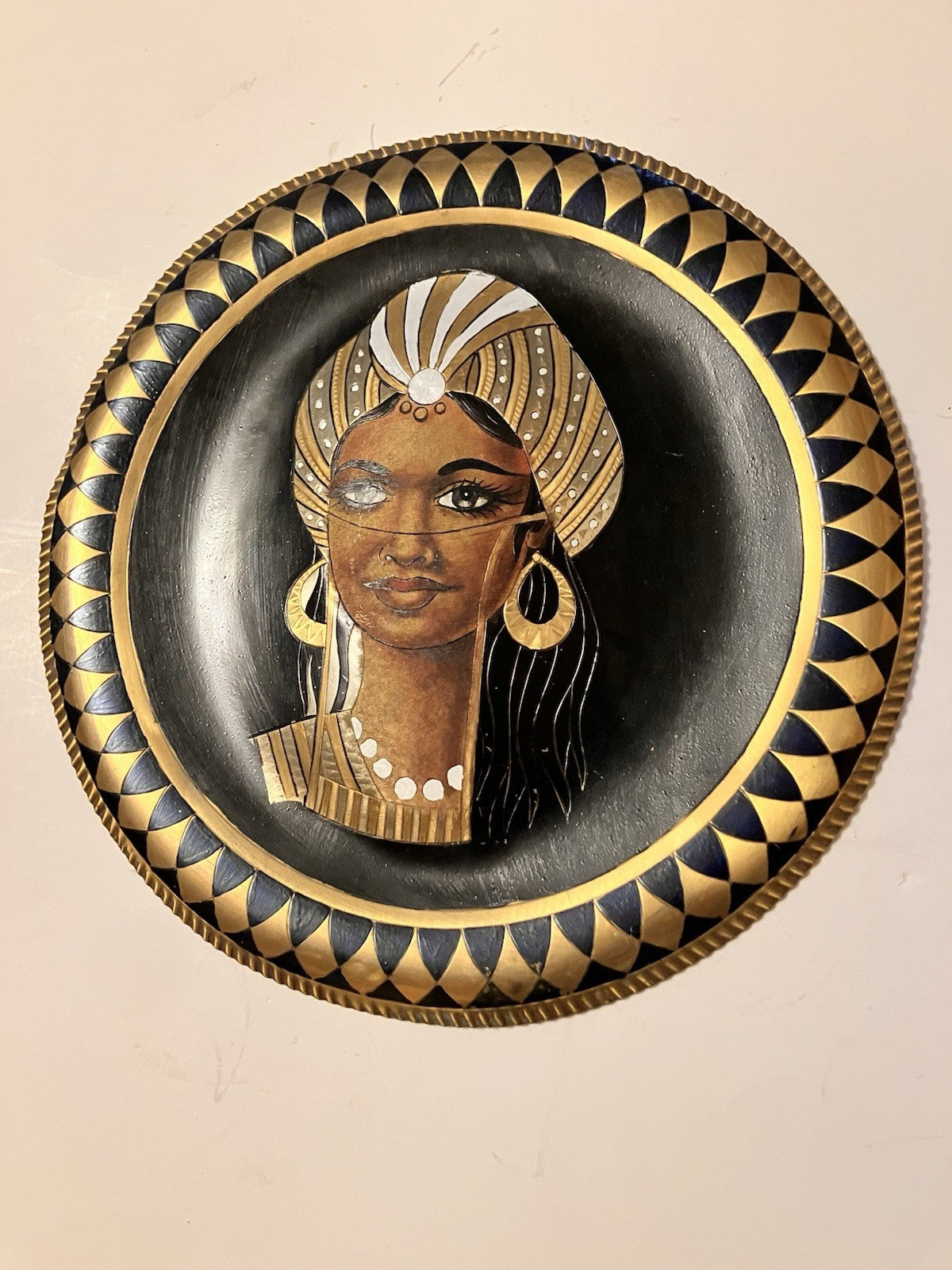 Vintage Egyptian/African Copper And Black Etched Wall Plate. EVC And Unique!