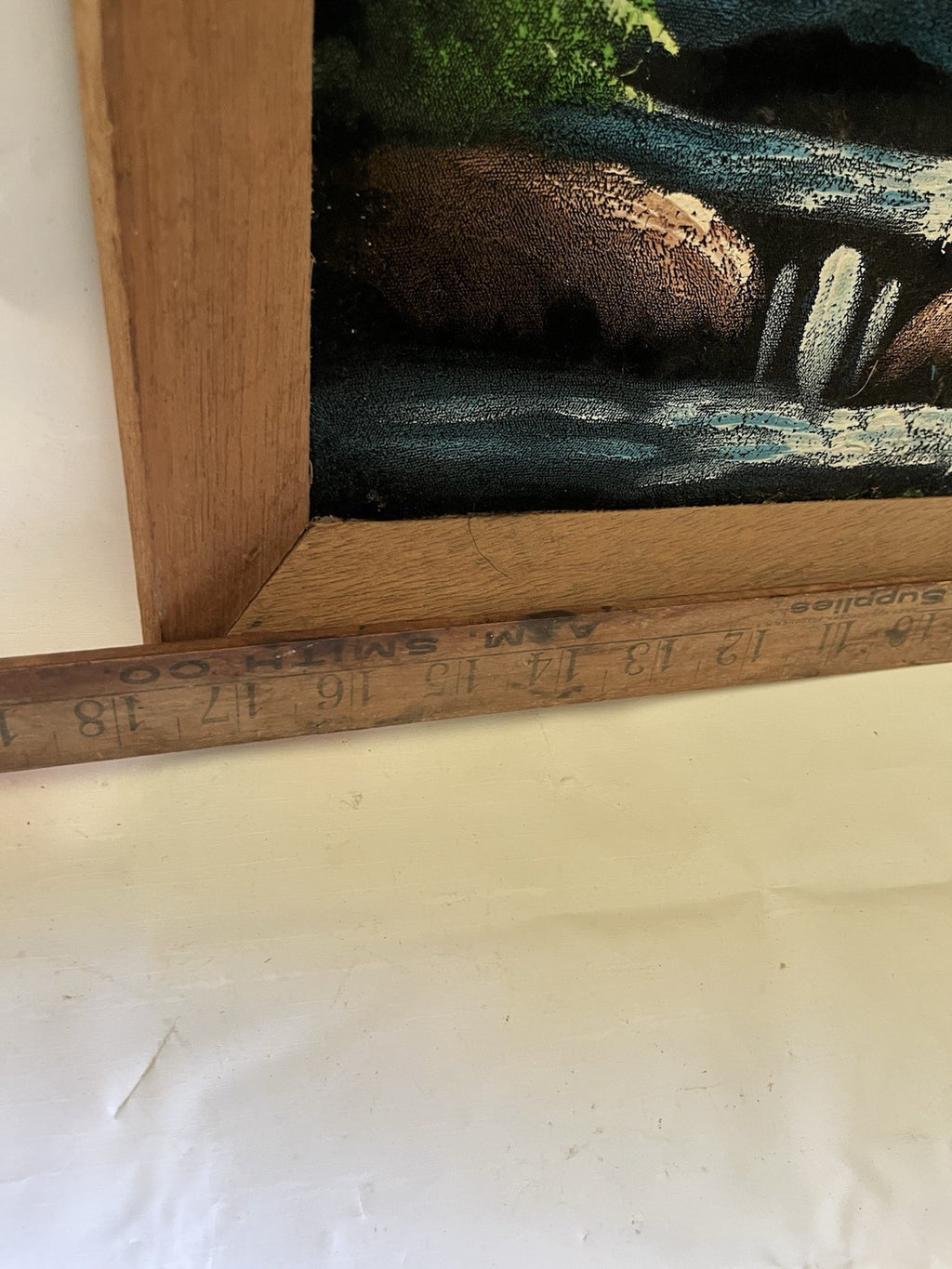 1970’s Vintage Black Velvet Painting With Homemade Wooden Frame 18x12” No. Maine