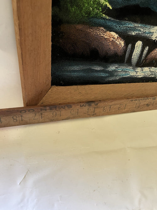 1970’s Vintage Black Velvet Painting With Homemade Wooden Frame 18x12” No. Maine