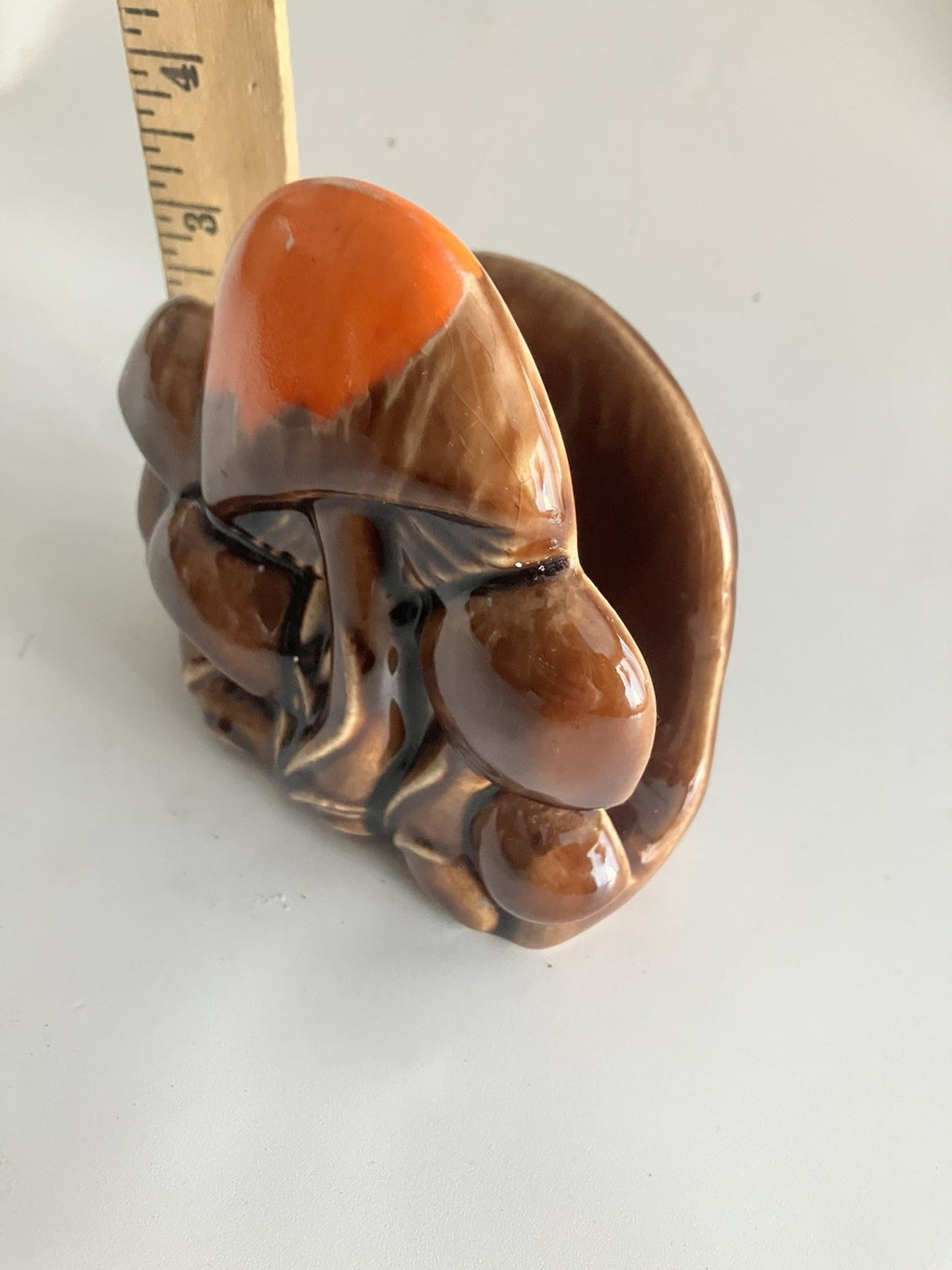 Vintage Ceramic Hand Painted Mushroom Napkin Holder Mid Century Modern