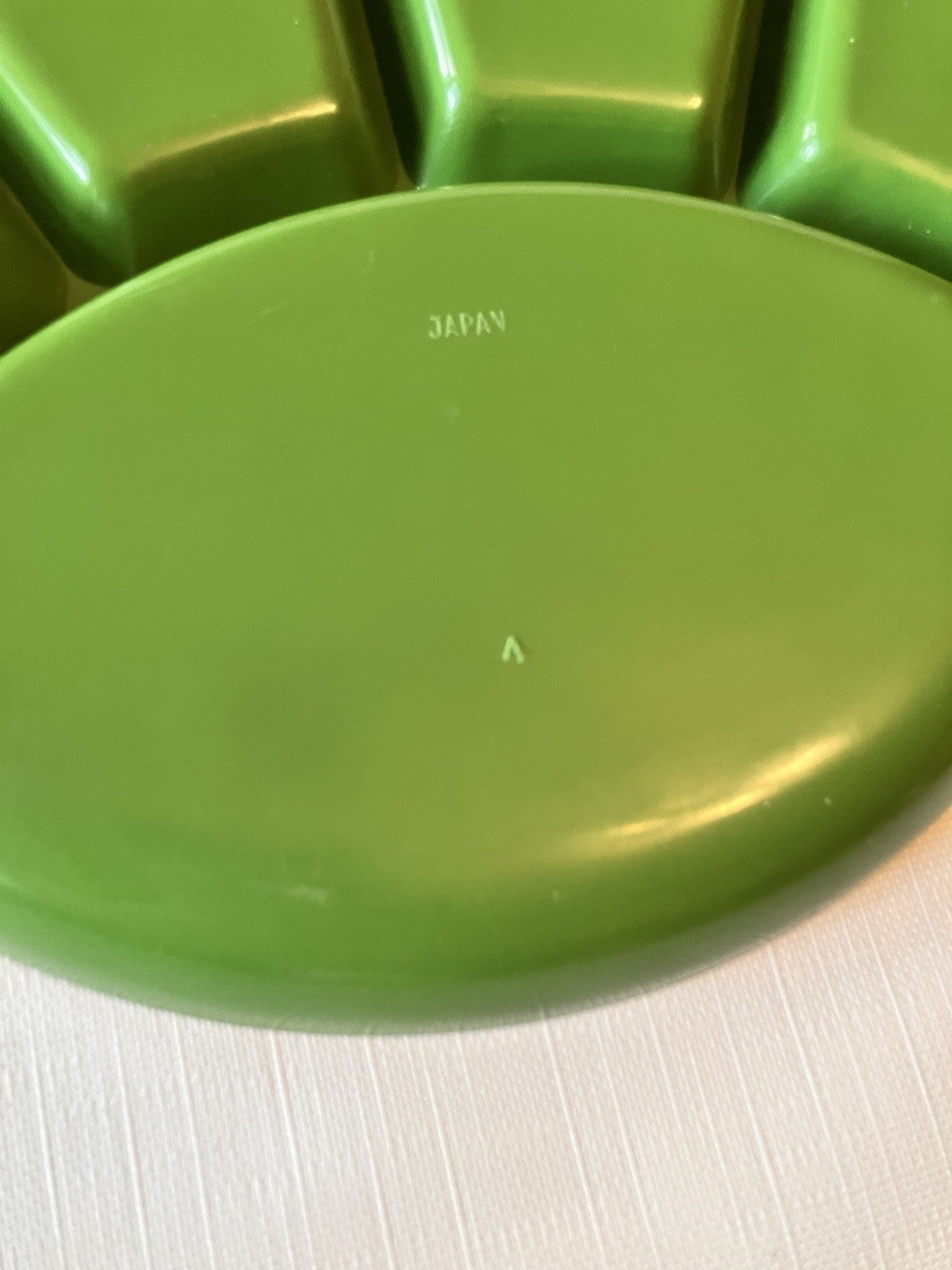 4-Vintage 9" Green Melamine Plastic Divided Snack Fondue Sushi Plates~Japan