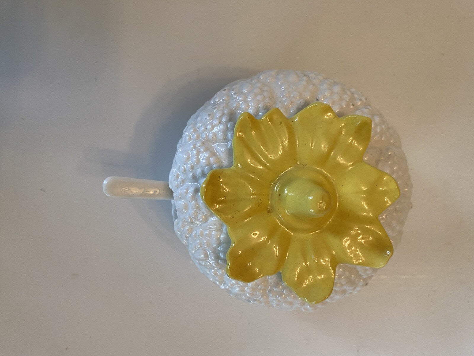 Vintage White & Yellow Jam Jar w/Spoon