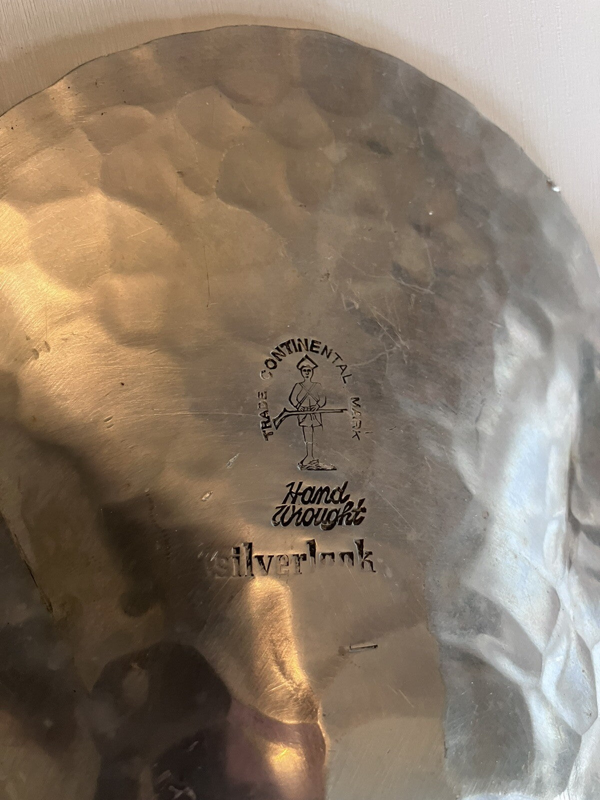 Vtg Continental Trademark Hand Wrought Aluminum Oval Tray Floral Scalloped Edge