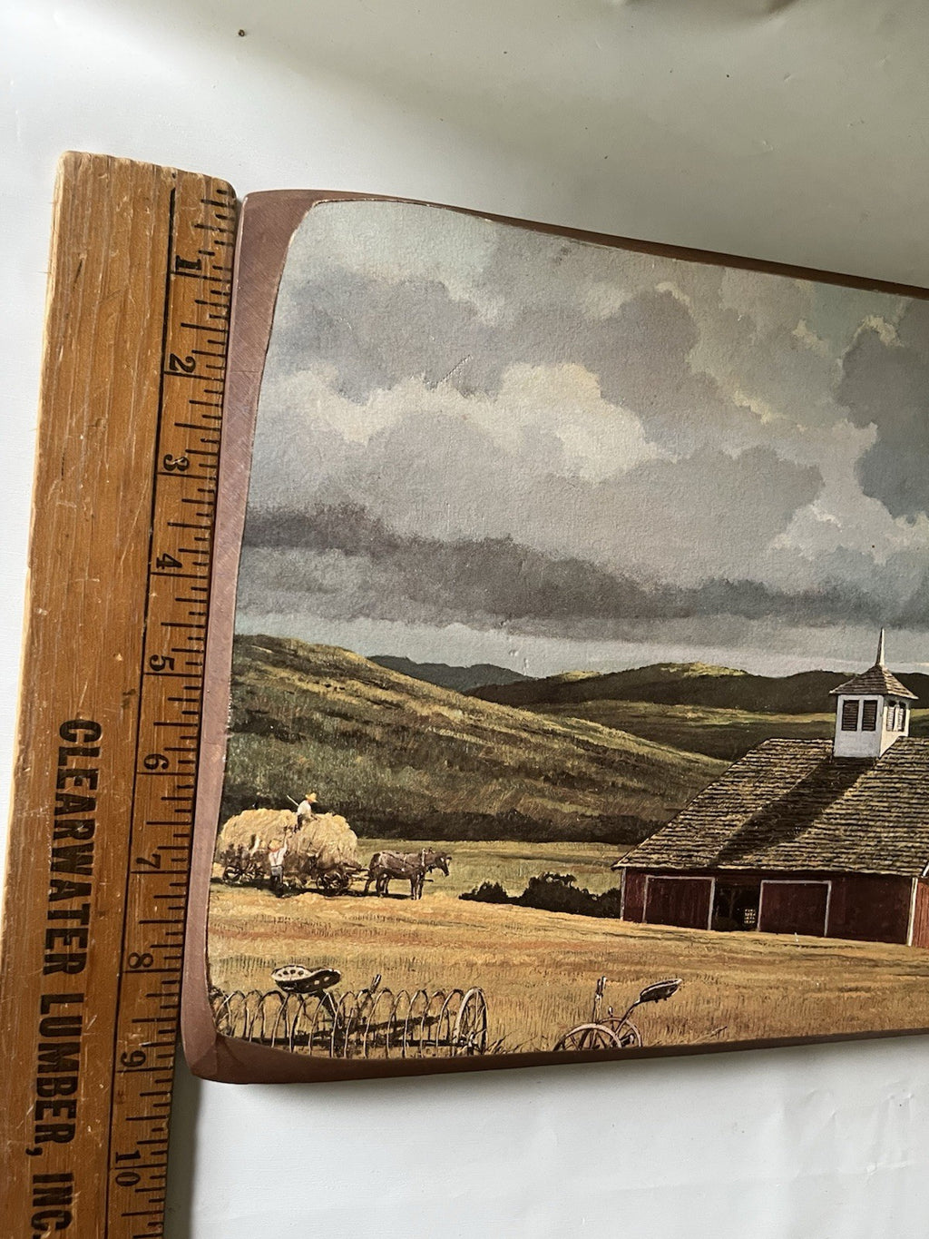 Vintage 1960/70s Wooden 9x13” Plaque Of Ethan Sloane Painting Farmland, Amish
