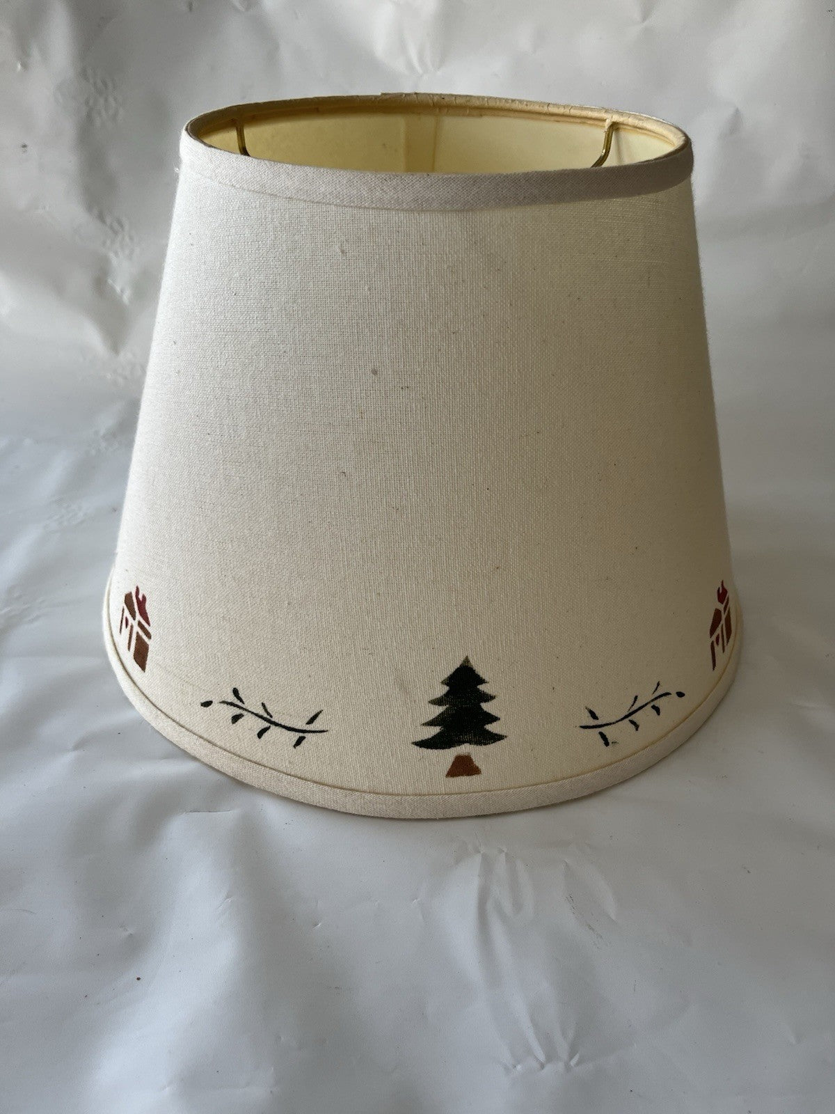 1990’s Primitive White Lamp Shade; 12” Wide Base, 8” Tall, Screw Open Shade
