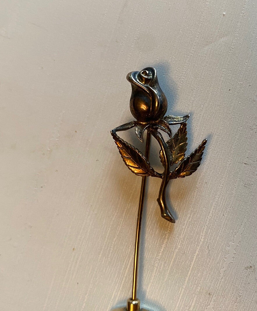 Anson Sterling Silver Rose Stick Scarf Hat Pin Gold Wash