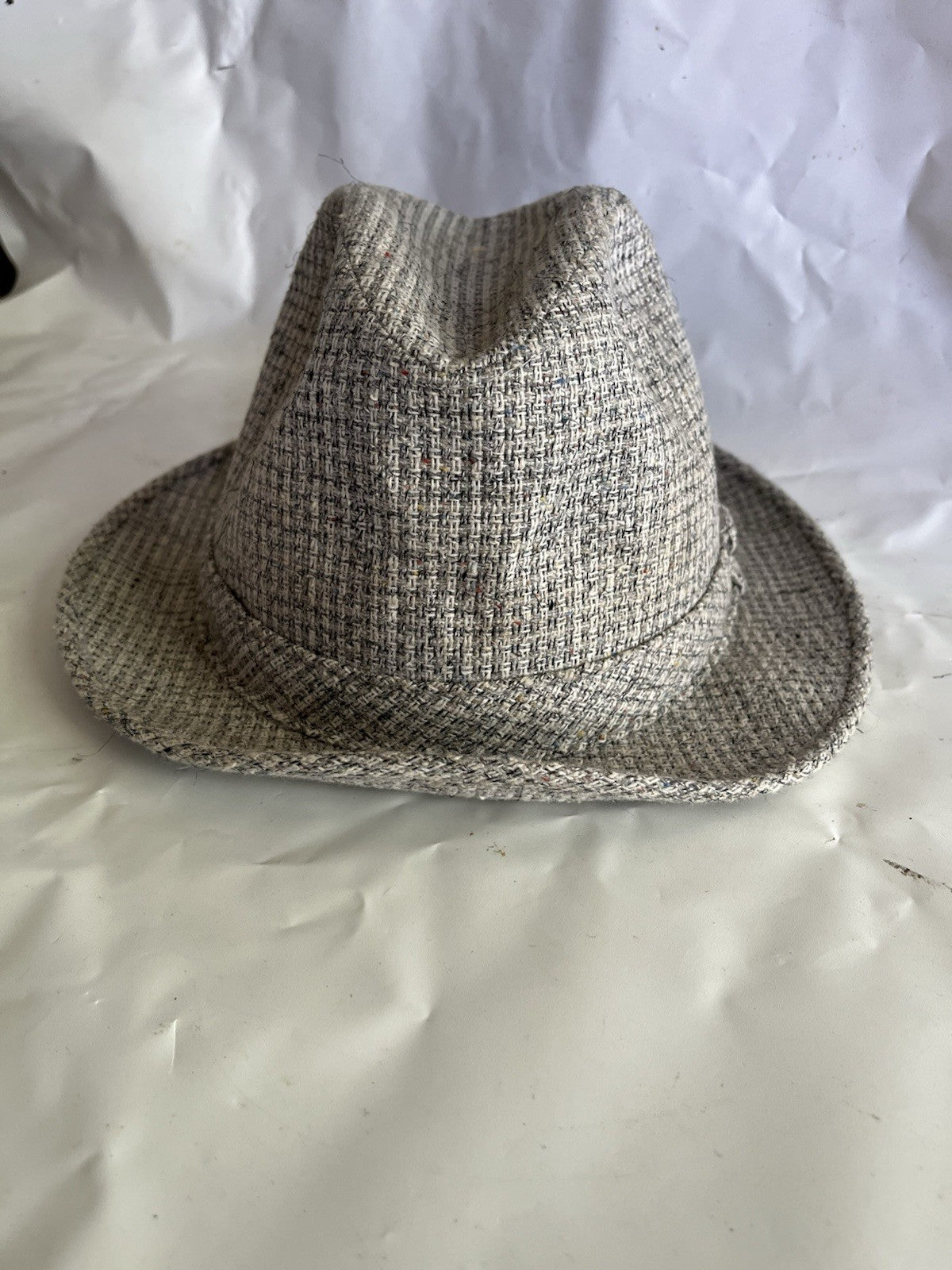 Vintage Men’s Adam Tweed Fedora Hat; 7-71/8 Medium Grey/tan Tweed Tone